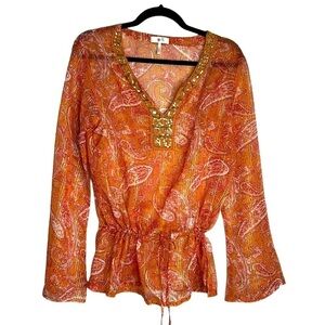 Metro 7 Rust Gold Metallic Sheer Boho Top Size Large